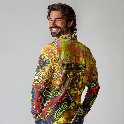 Autism Awareness Australia Hawthorn Hawks Long Sleeve Polo Shirt Aboriginal Indigenous Art