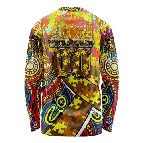 Autism Awareness Australia Hawthorn Hawks Long Sleeve Shirt Aboriginal Indigenous Art