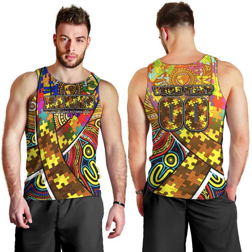Autism Awareness Australia Hawthorn Hawks Men Tank Top Aboriginal Indigenous Art