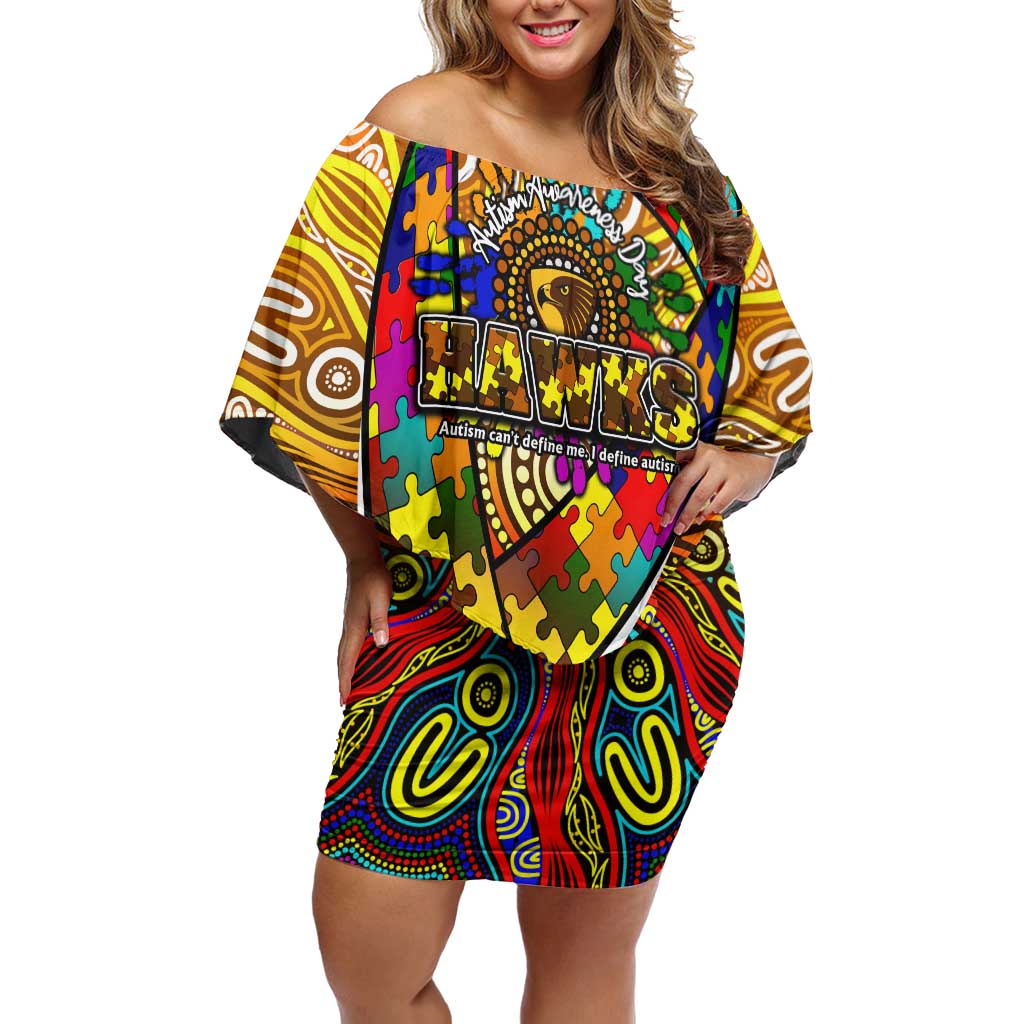 Autism Awareness Australia Hawthorn Hawks Off Shoulder Short Dress Aboriginal Indigenous Art