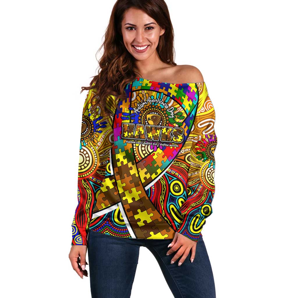 Autism Awareness Australia Hawthorn Hawks Off Shoulder Sweater Aboriginal Indigenous Art
