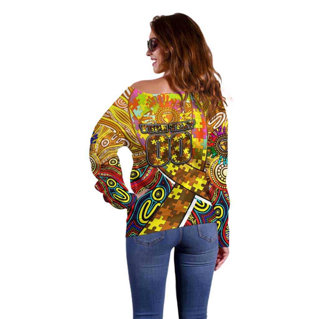 Autism Awareness Australia Hawthorn Hawks Off Shoulder Sweater Aboriginal Indigenous Art