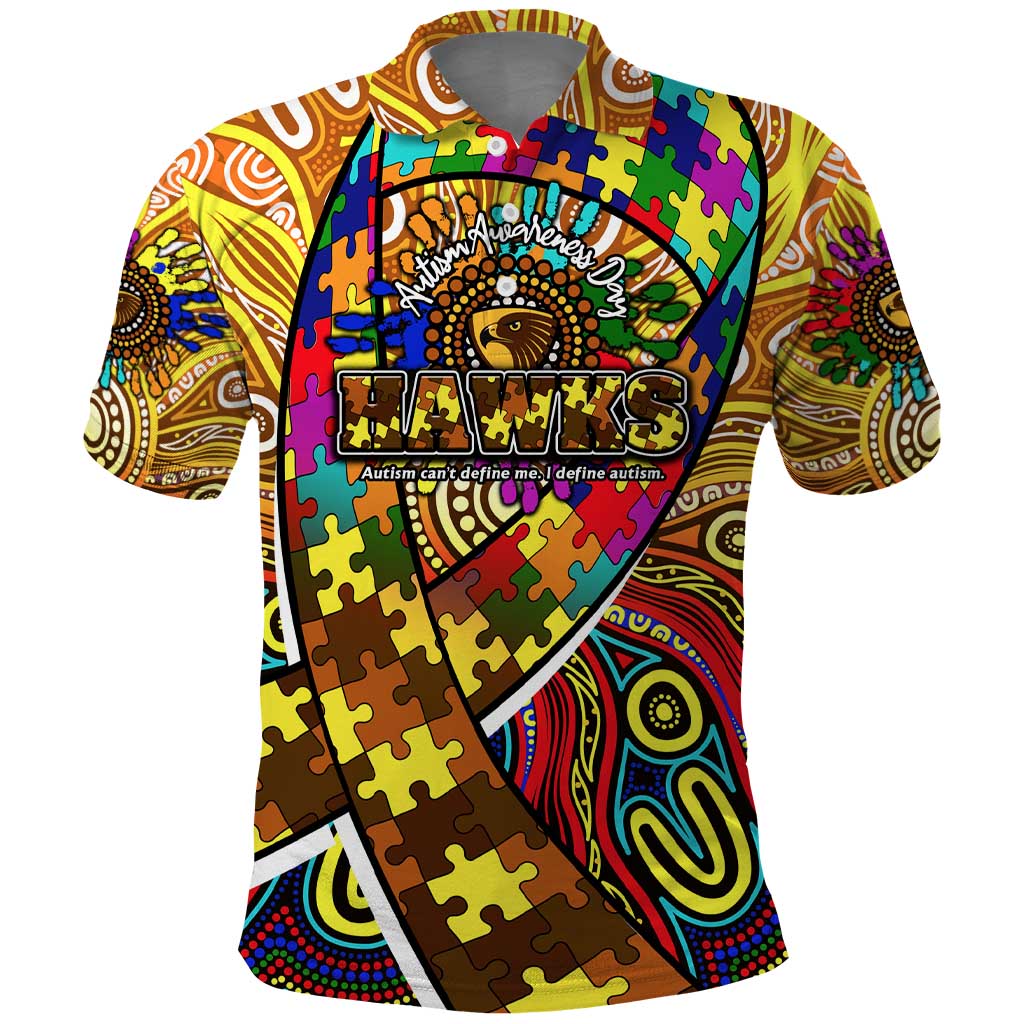 Autism Awareness Australia Hawthorn Hawks Polo Shirt Aboriginal Indigenous Art