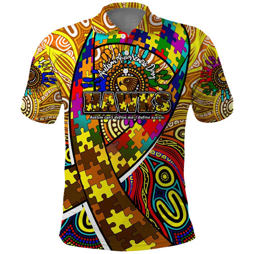 Autism Awareness Australia Hawthorn Hawks Polo Shirt Aboriginal Indigenous Art