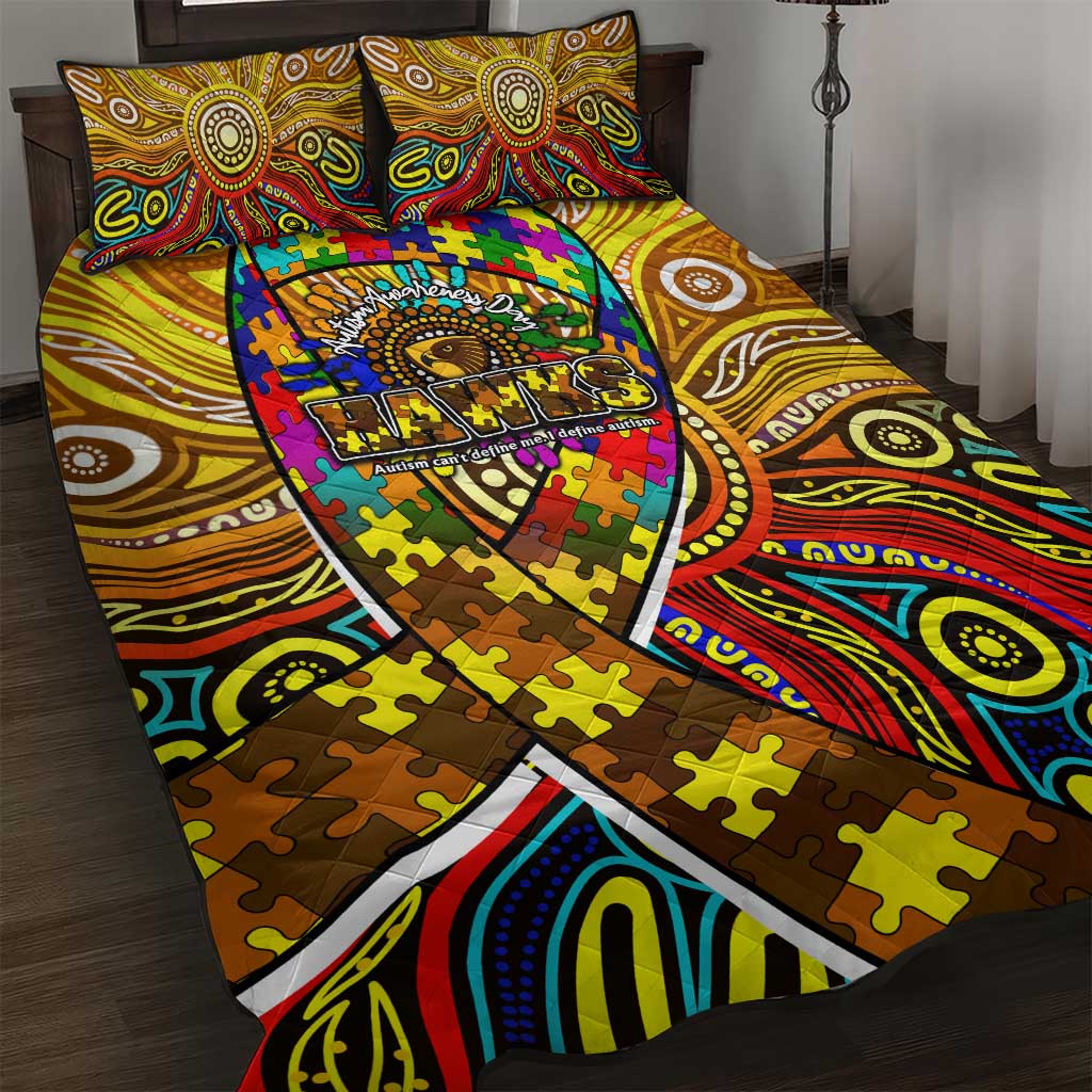Autism Awareness Australia Hawthorn Hawks Quilt Bed Set Aboriginal Indigenous Art