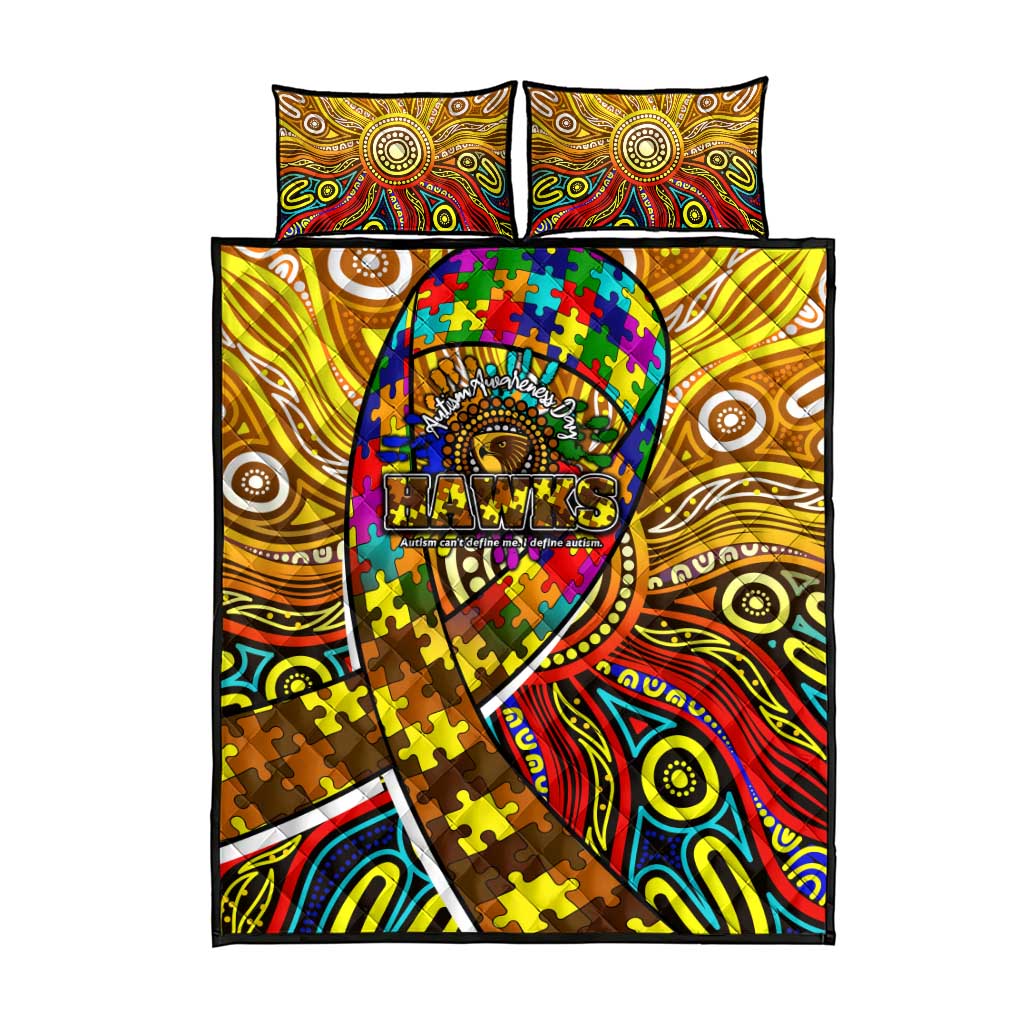 Autism Awareness Australia Hawthorn Hawks Quilt Bed Set Aboriginal Indigenous Art