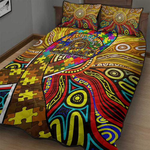 Autism Awareness Australia Hawthorn Hawks Quilt Bed Set Aboriginal Indigenous Art