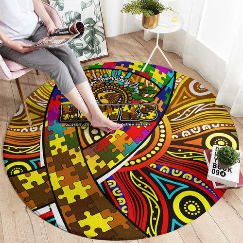 Autism Awareness Australia Hawthorn Hawks Round Carpet Aboriginal Indigenous Art