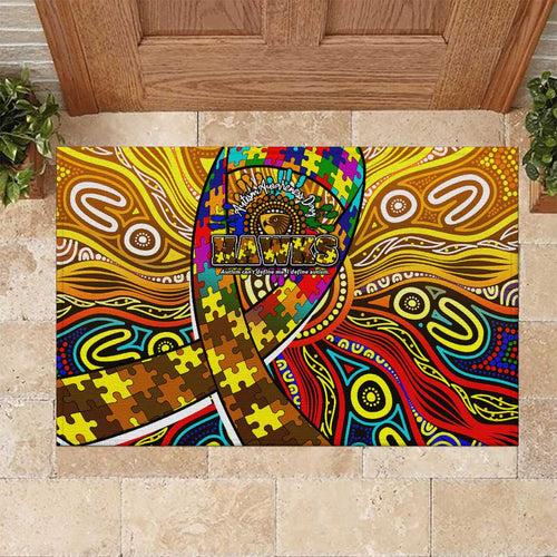 Autism Awareness Australia Hawthorn Hawks Rubber Doormat Aboriginal Indigenous Art