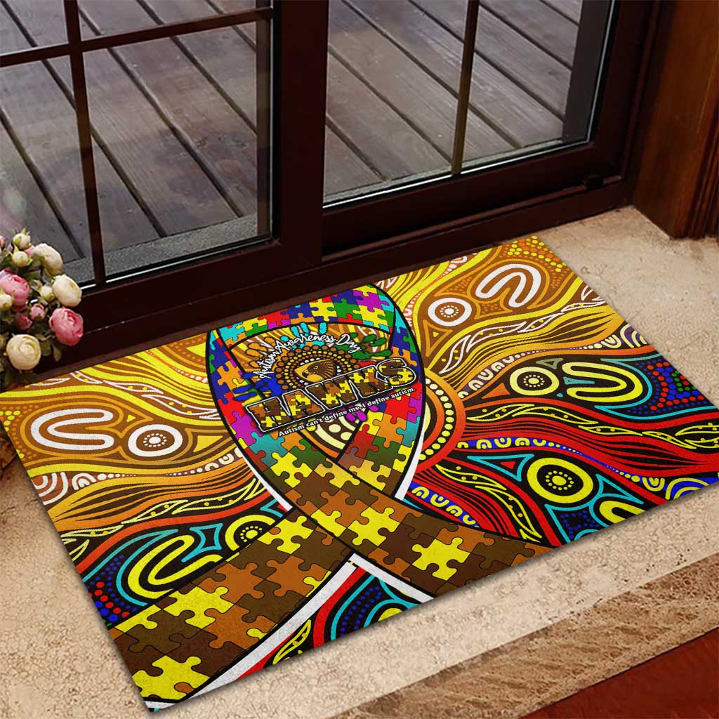 Autism Awareness Australia Hawthorn Hawks Rubber Doormat Aboriginal Indigenous Art