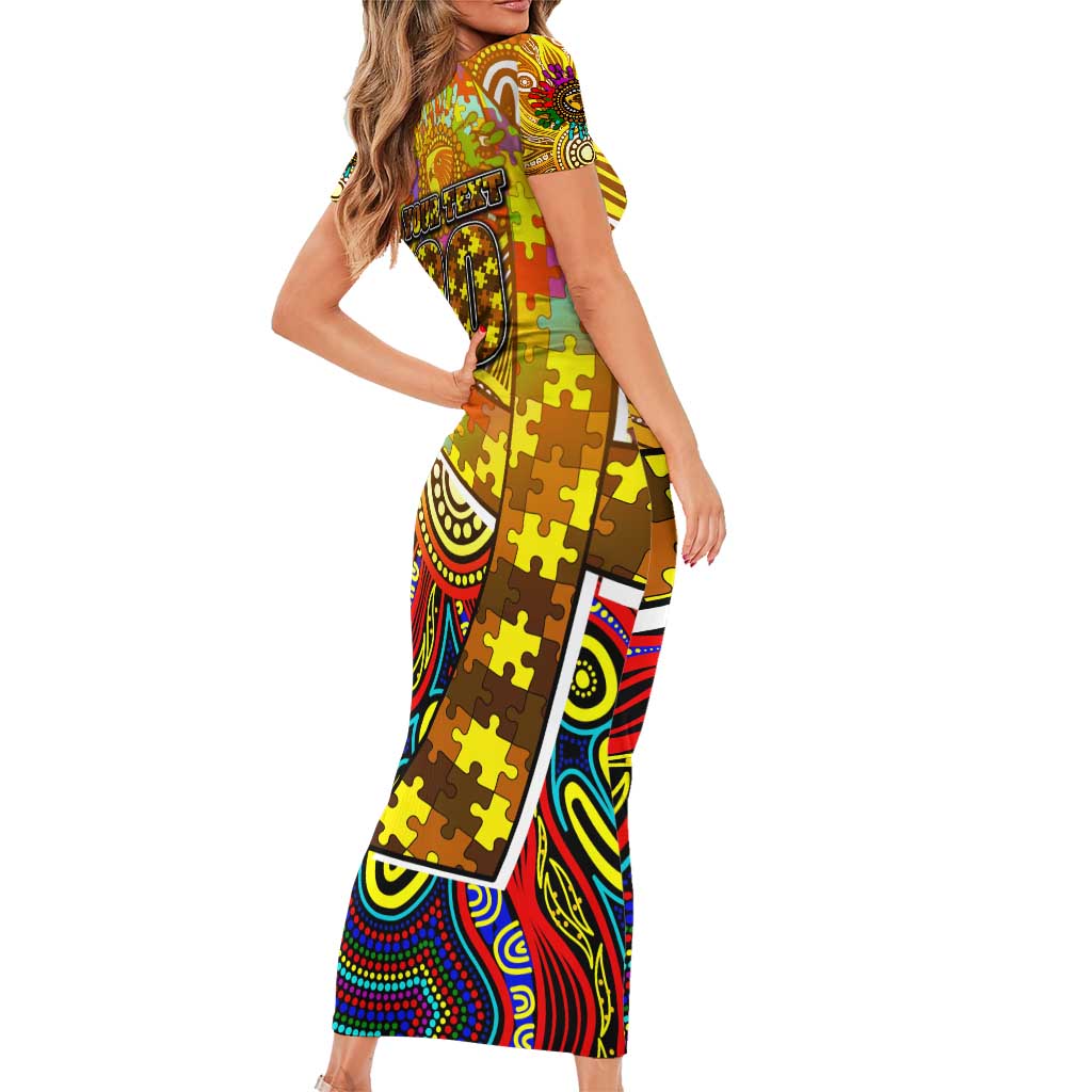 Autism Awareness Australia Hawthorn Hawks Short Sleeve Bodycon Dress Aboriginal Indigenous Art