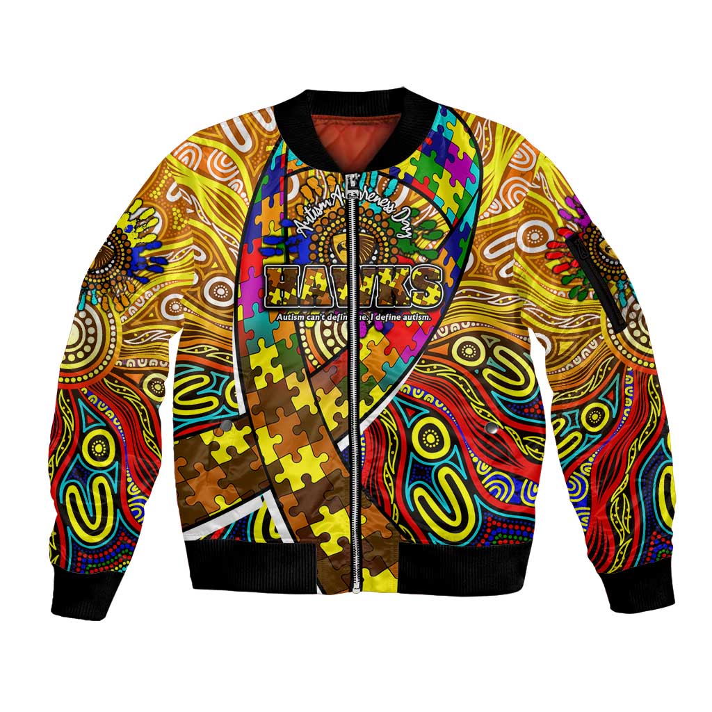 Autism Awareness Australia Hawthorn Hawks Sleeve Zip Bomber Jacket Aboriginal Indigenous Art