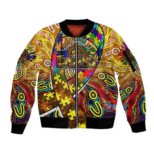 Autism Awareness Australia Hawthorn Hawks Sleeve Zip Bomber Jacket Aboriginal Indigenous Art