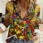 Autism Awareness Australia Hawthorn Hawks Women Casual Shirt Aboriginal Indigenous Art