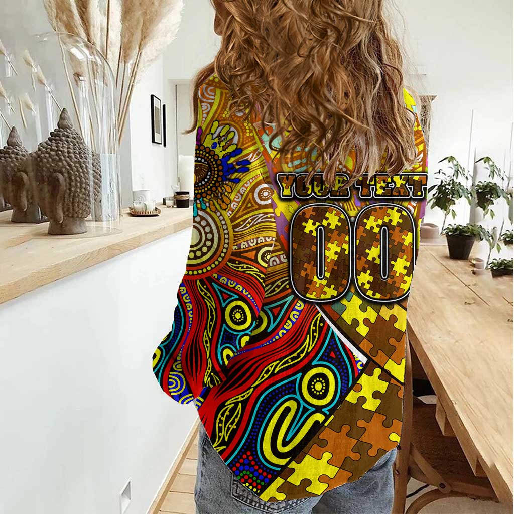 Autism Awareness Australia Hawthorn Hawks Women Casual Shirt Aboriginal Indigenous Art