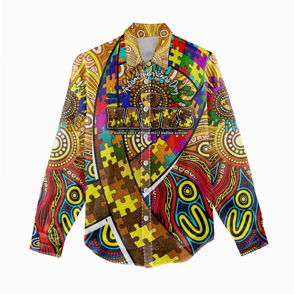Autism Awareness Australia Hawthorn Hawks Women Casual Shirt Aboriginal Indigenous Art