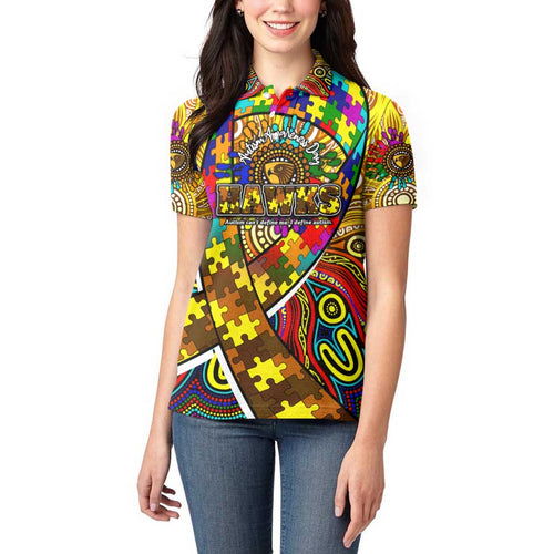 Autism Awareness Australia Hawthorn Hawks Women Polo Shirt Aboriginal Indigenous Art