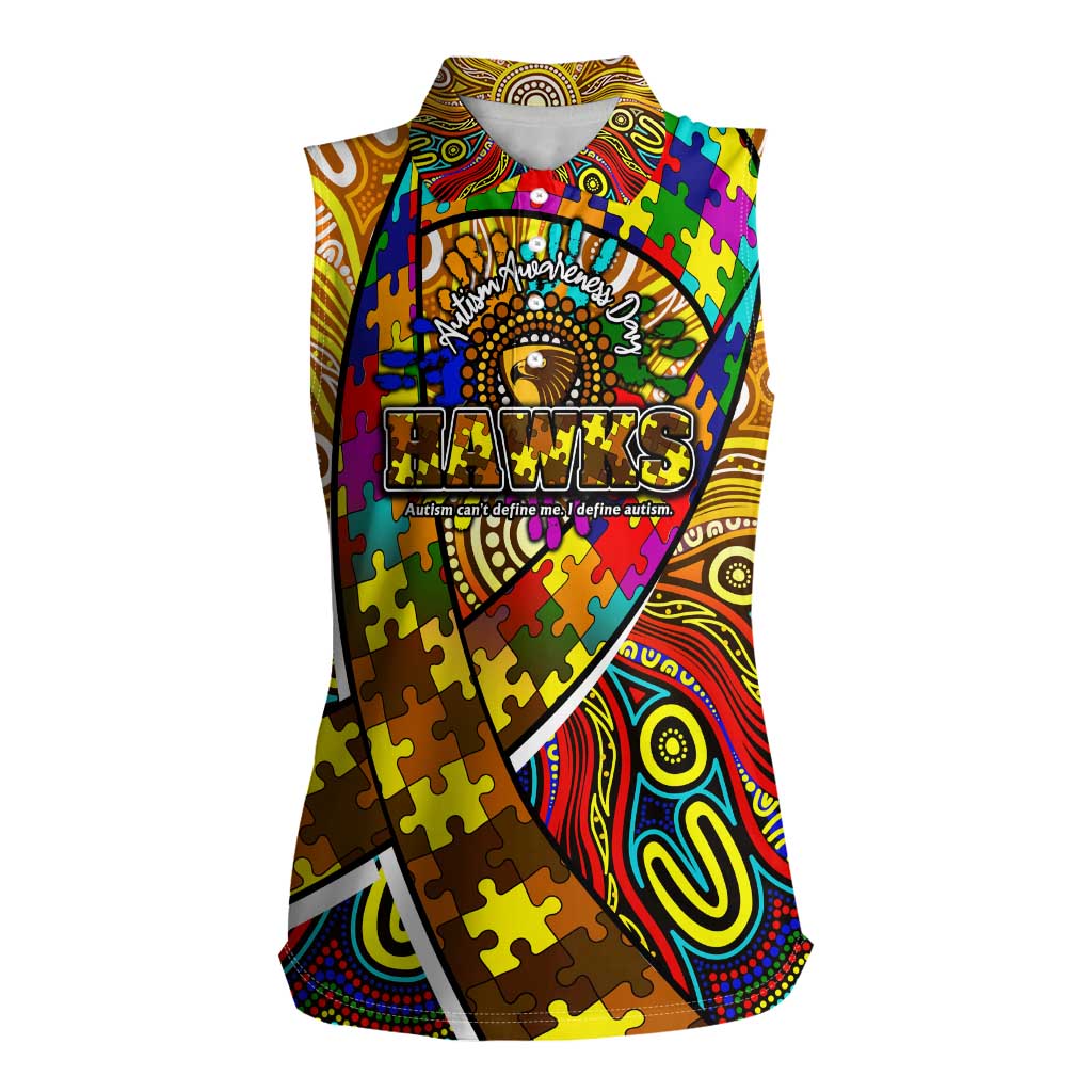 Autism Awareness Australia Hawthorn Hawks Women Sleeveless Polo Shirt Aboriginal Indigenous Art