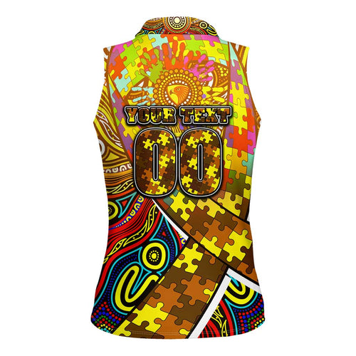 Autism Awareness Australia Hawthorn Hawks Women Sleeveless Polo Shirt Aboriginal Indigenous Art