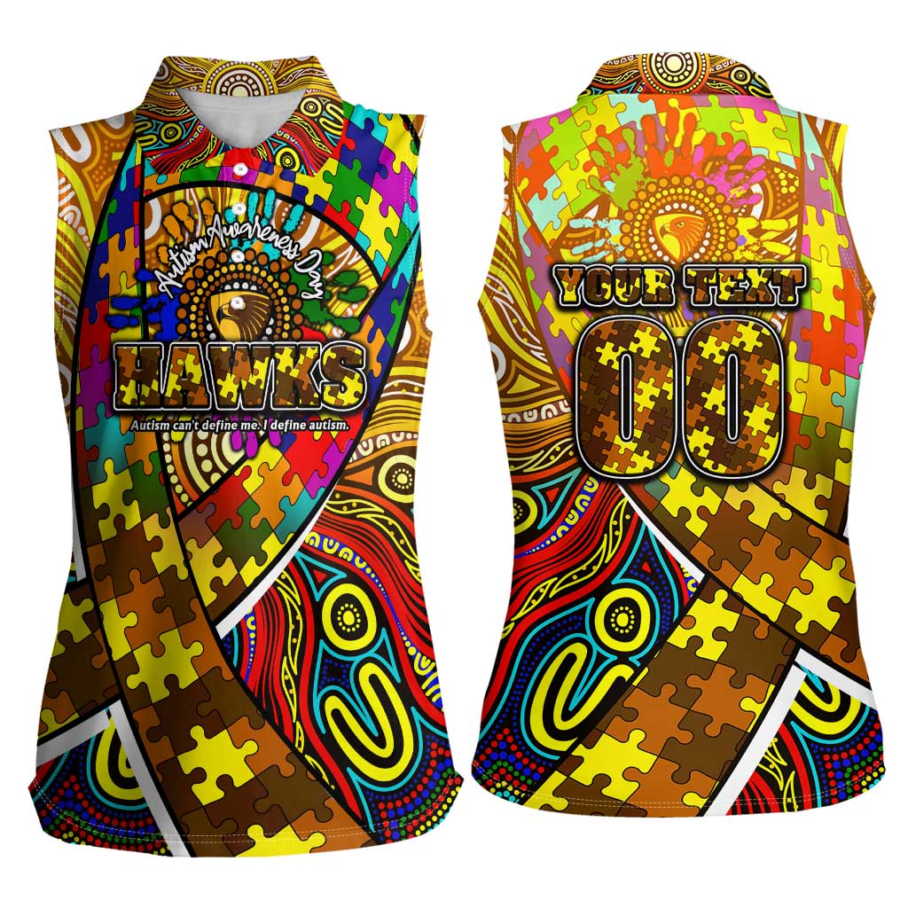 Autism Awareness Australia Hawthorn Hawks Women Sleeveless Polo Shirt Aboriginal Indigenous Art