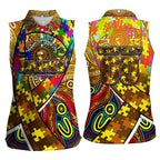 Autism Awareness Australia Hawthorn Hawks Women Sleeveless Polo Shirt Aboriginal Indigenous Art