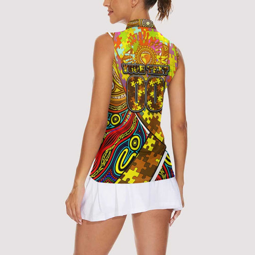 Autism Awareness Australia Hawthorn Hawks Women Sleeveless Polo Shirt Aboriginal Indigenous Art