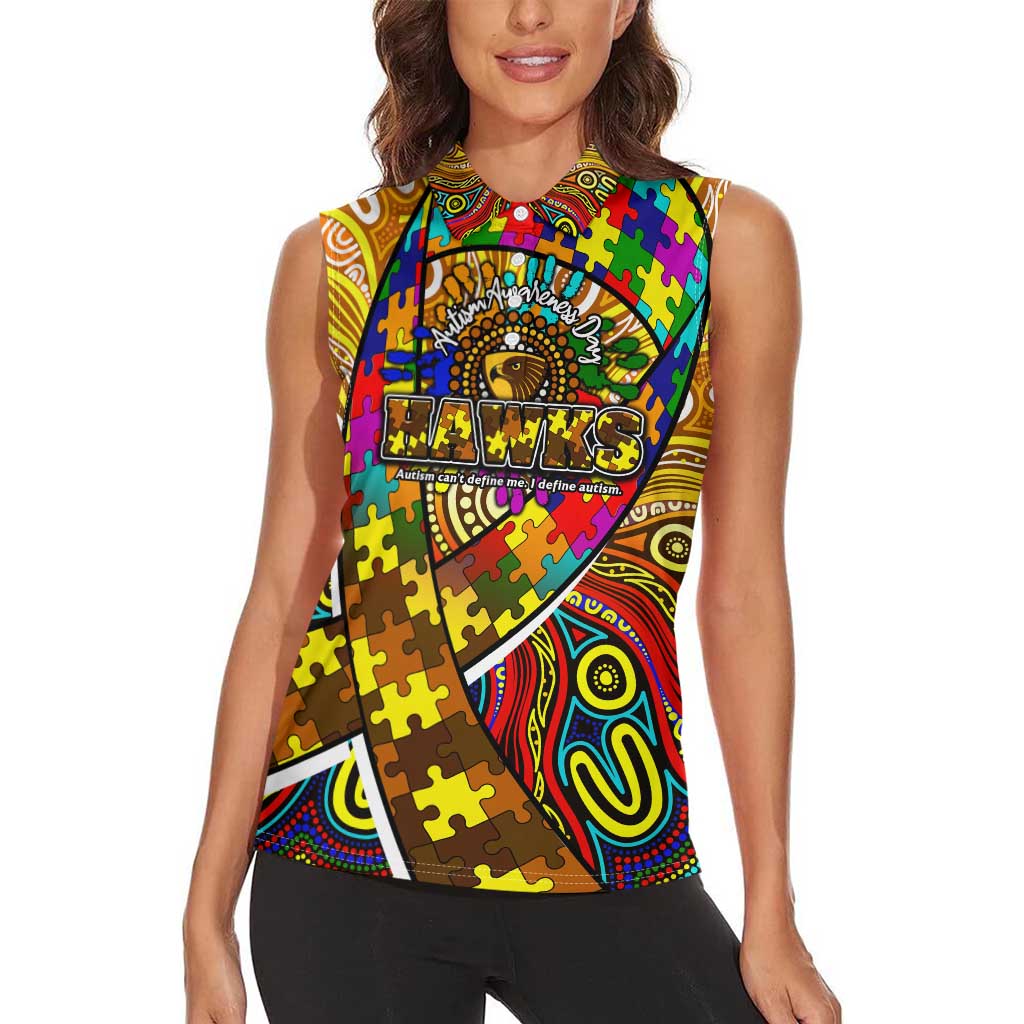 Autism Awareness Australia Hawthorn Hawks Women Sleeveless Polo Shirt Aboriginal Indigenous Art