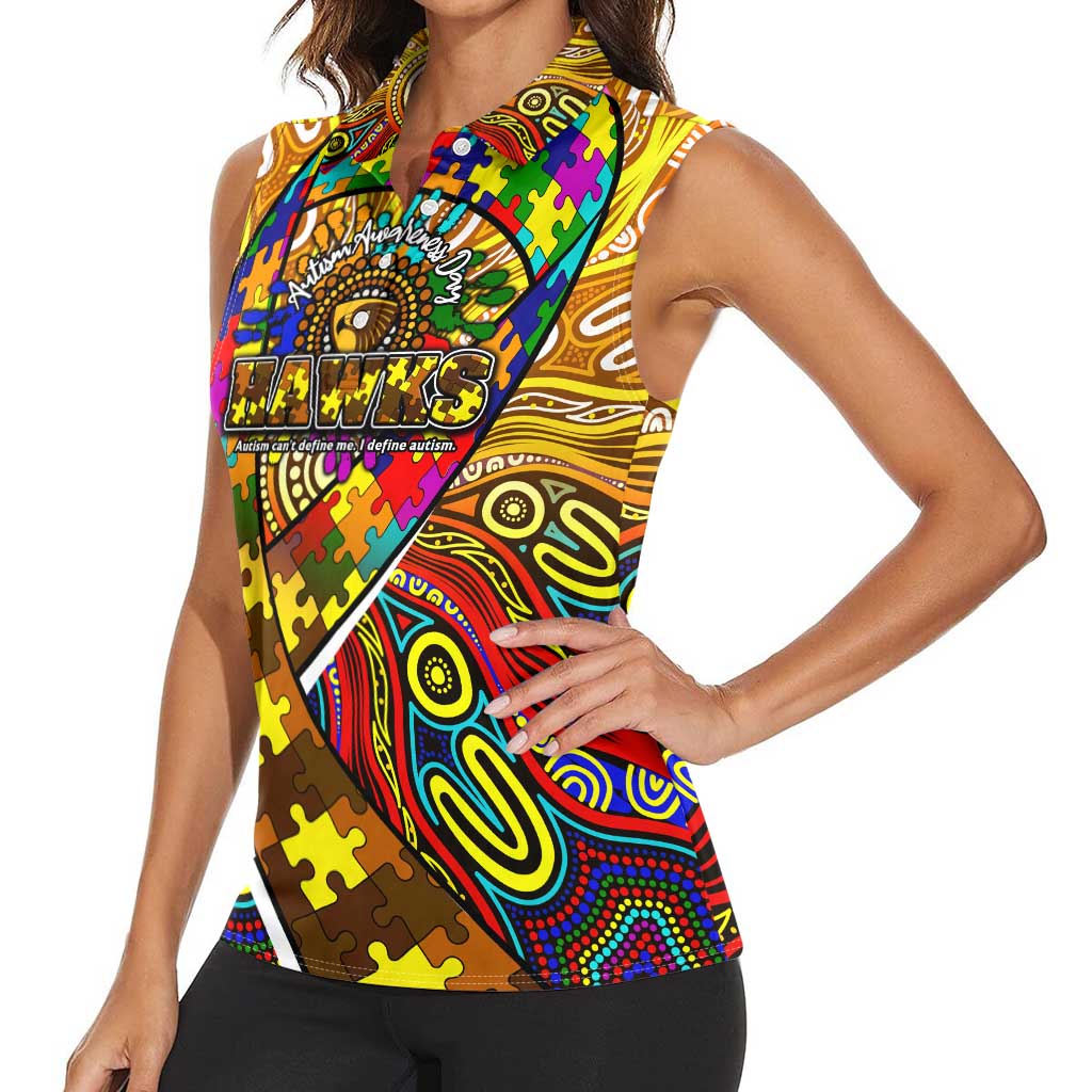 Autism Awareness Australia Hawthorn Hawks Women Sleeveless Polo Shirt Aboriginal Indigenous Art