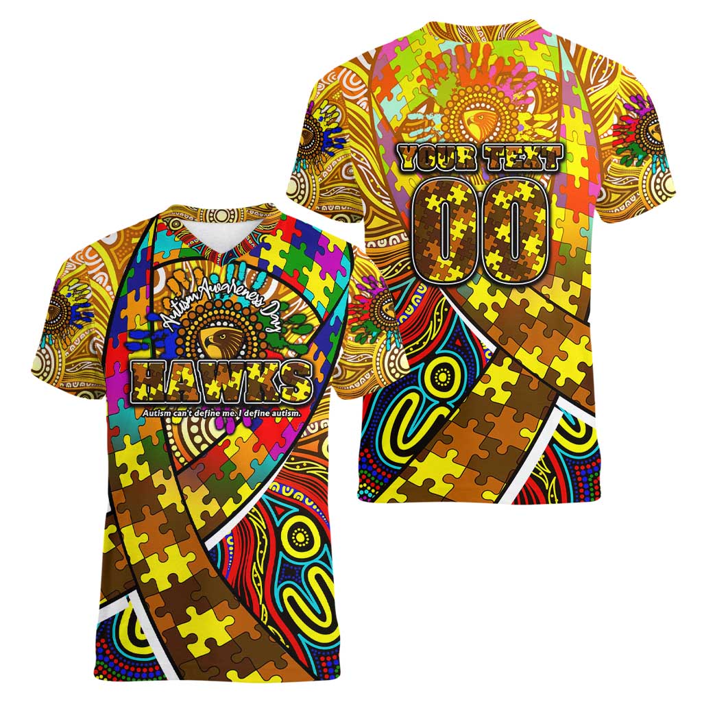 Autism Awareness Australia Hawthorn Hawks Women V-Neck T-Shirt Aboriginal Indigenous Art