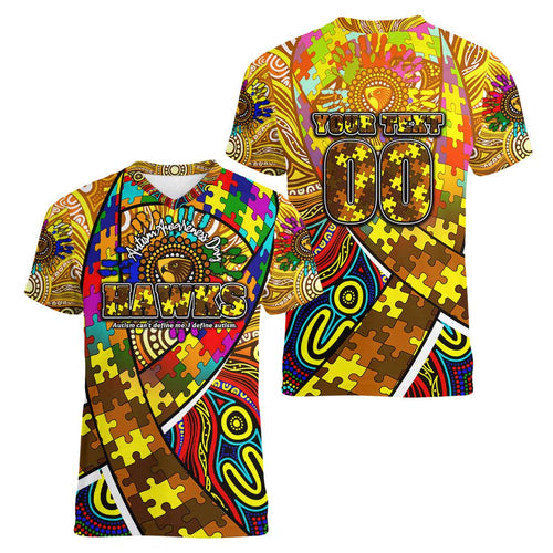 Autism Awareness Australia Hawthorn Hawks Women V-Neck T-Shirt Aboriginal Indigenous Art