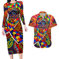 Autism Awareness Australia Adelaide Crows Couples Matching Long Sleeve Bodycon Dress and Hawaiian Shirt Aboriginal Indigenous Art
