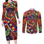 Autism Awareness Australia Adelaide Crows Couples Matching Long Sleeve Bodycon Dress and Long Sleeve Button Shirt Aboriginal Indigenous Art