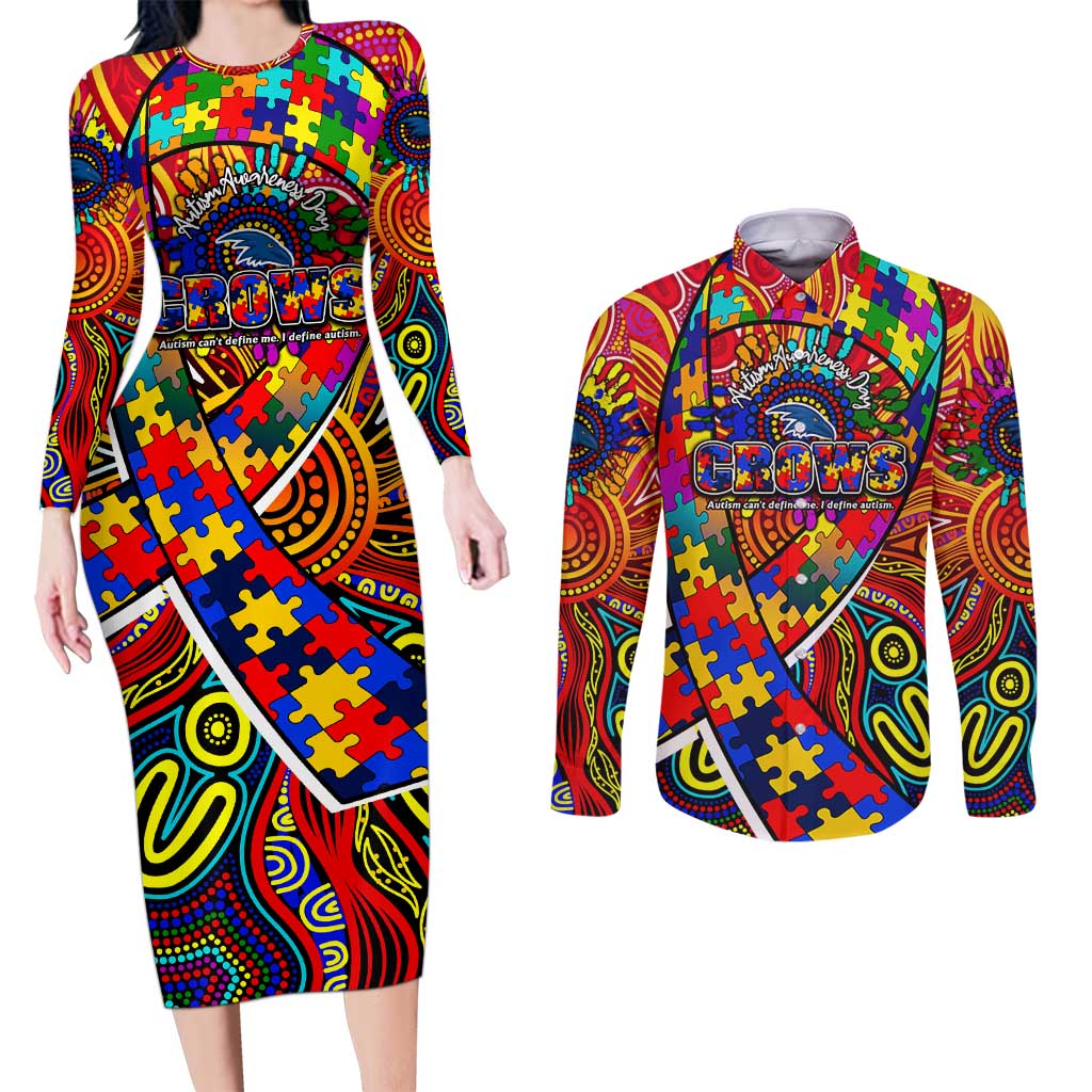Autism Awareness Australia Adelaide Crows Couples Matching Long Sleeve Bodycon Dress and Long Sleeve Button Shirt Aboriginal Indigenous Art