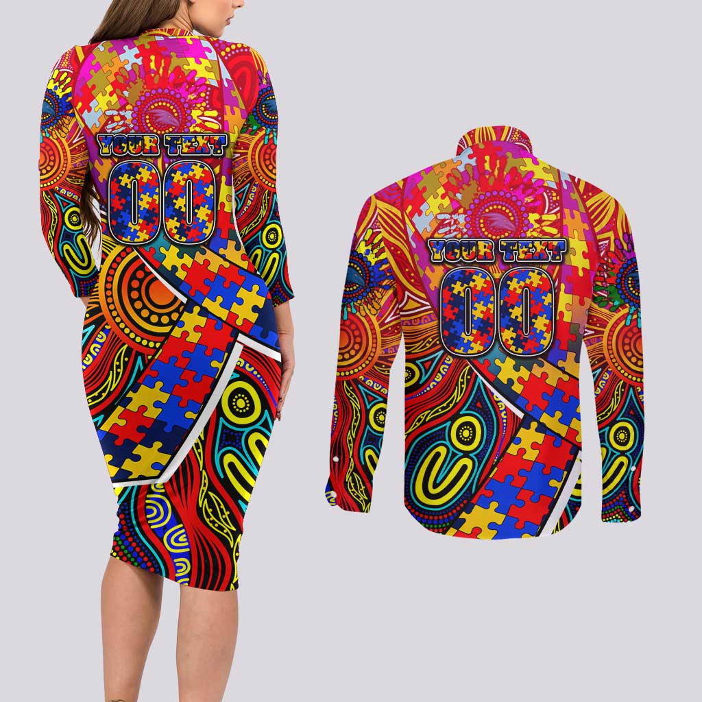 Autism Awareness Australia Adelaide Crows Couples Matching Long Sleeve Bodycon Dress and Long Sleeve Button Shirt Aboriginal Indigenous Art