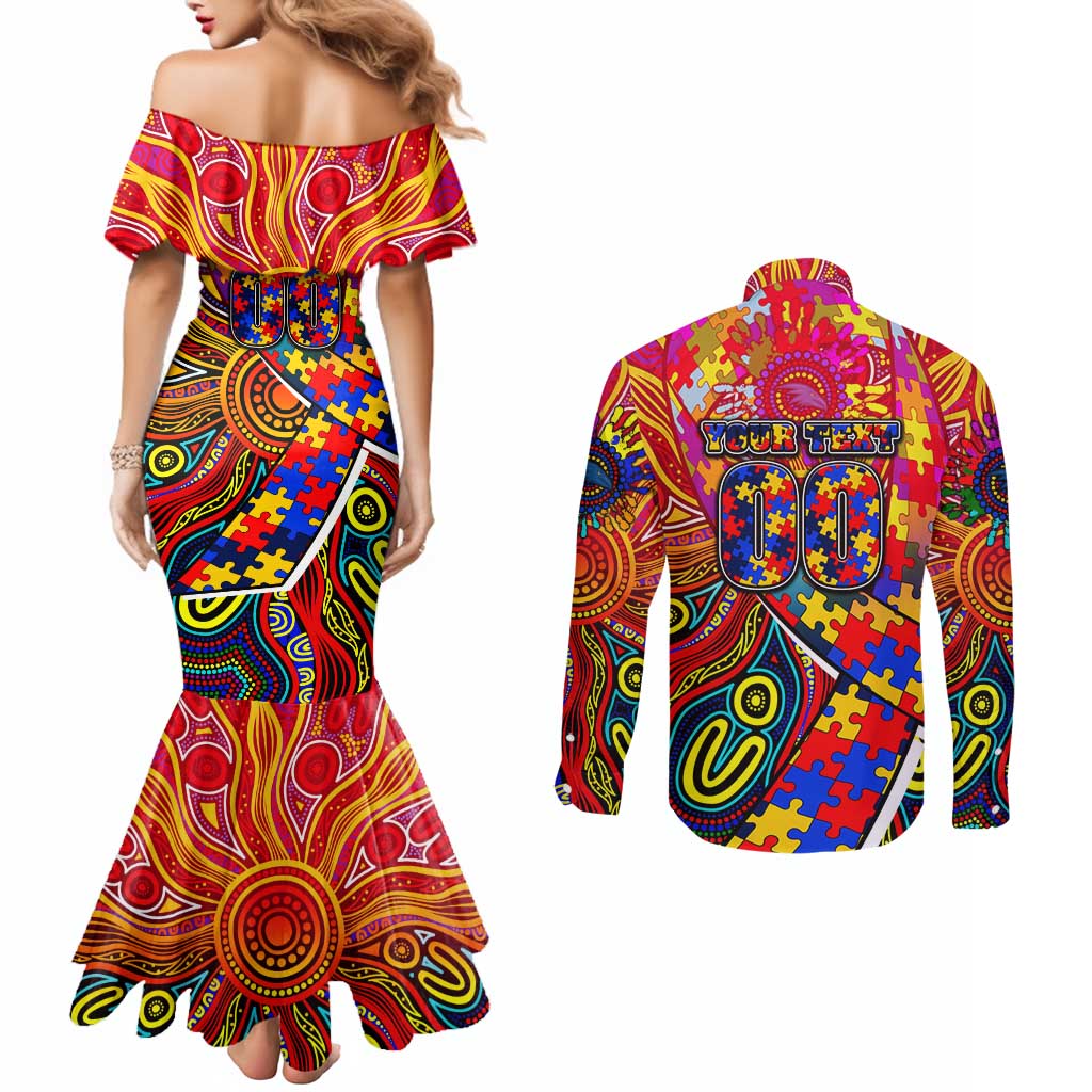 Autism Awareness Australia Adelaide Crows Couples Matching Mermaid Dress and Long Sleeve Button Shirt Aboriginal Indigenous Art