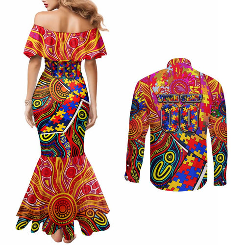 Autism Awareness Australia Adelaide Crows Couples Matching Mermaid Dress and Long Sleeve Button Shirt Aboriginal Indigenous Art
