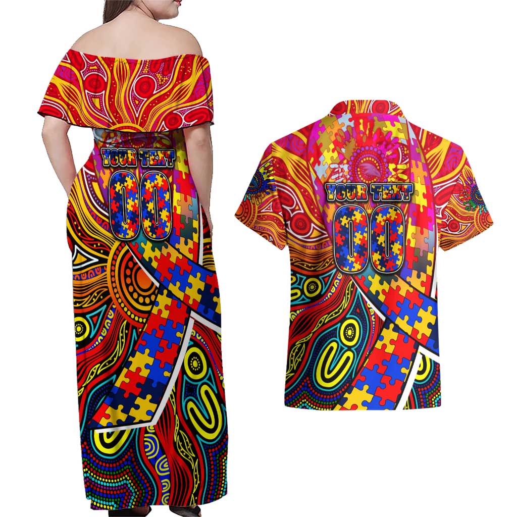 Autism Awareness Australia Adelaide Crows Couples Matching Off Shoulder Maxi Dress and Hawaiian Shirt Aboriginal Indigenous Art
