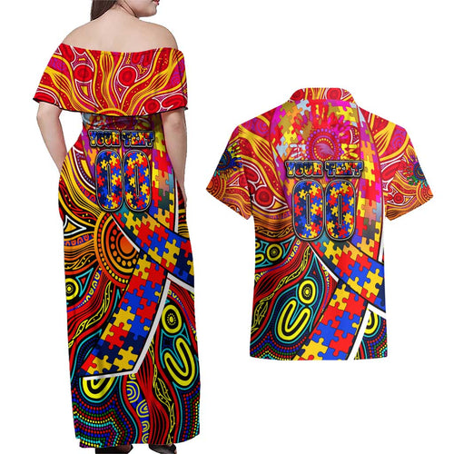 Autism Awareness Australia Adelaide Crows Couples Matching Off Shoulder Maxi Dress and Hawaiian Shirt Aboriginal Indigenous Art