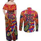 Autism Awareness Australia Adelaide Crows Couples Matching Off Shoulder Maxi Dress and Long Sleeve Button Shirt Aboriginal Indigenous Art