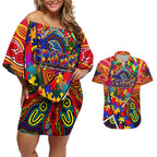 Autism Awareness Australia Adelaide Crows Couples Matching Off Shoulder Short Dress and Hawaiian Shirt Aboriginal Indigenous Art
