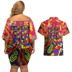 Autism Awareness Australia Adelaide Crows Couples Matching Off Shoulder Short Dress and Hawaiian Shirt Aboriginal Indigenous Art