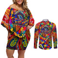 Autism Awareness Australia Adelaide Crows Couples Matching Off Shoulder Short Dress and Long Sleeve Button Shirt Aboriginal Indigenous Art