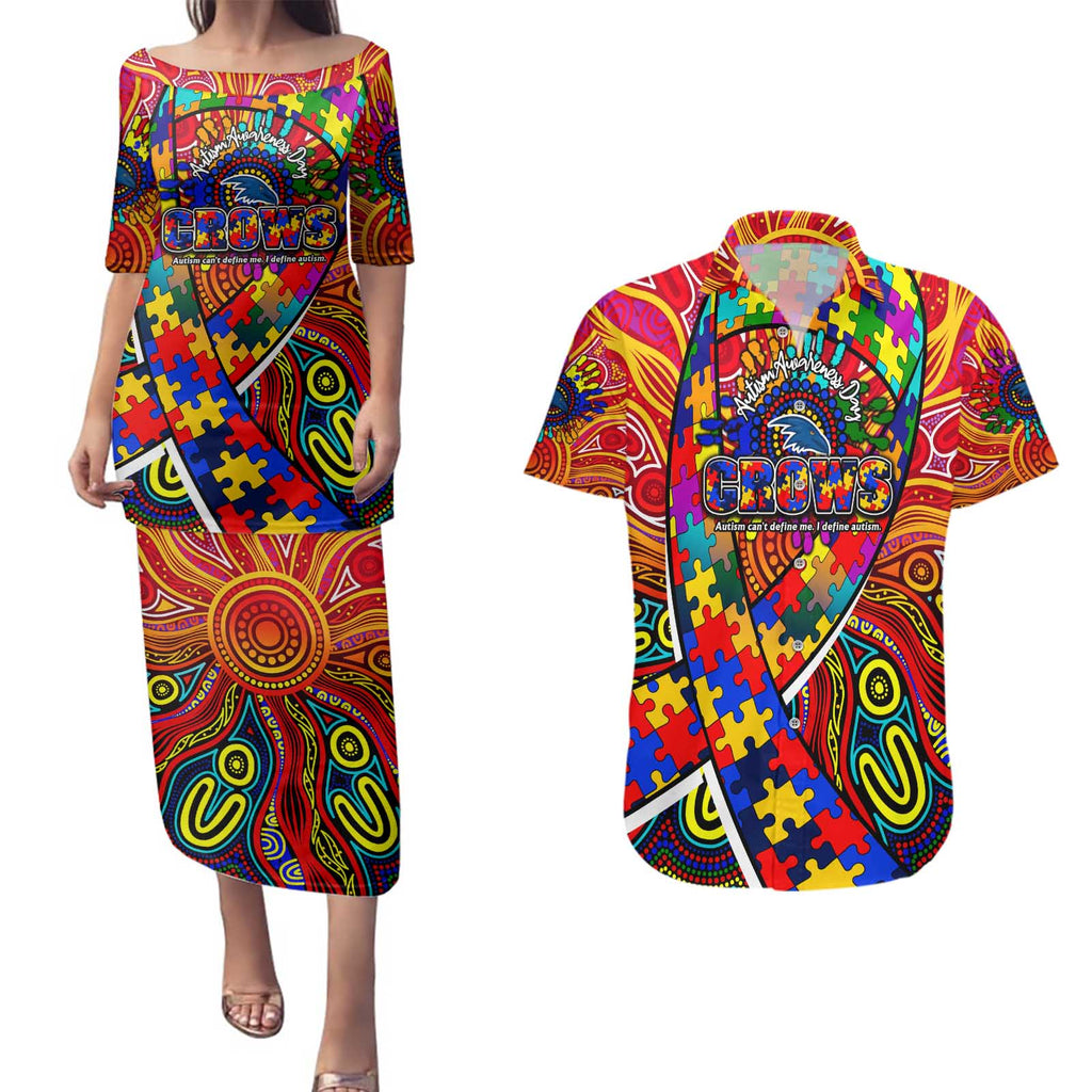 Autism Awareness Australia Adelaide Crows Couples Matching Puletasi and Hawaiian Shirt Aboriginal Indigenous Art
