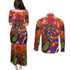Autism Awareness Australia Adelaide Crows Couples Matching Puletasi and Long Sleeve Button Shirt Aboriginal Indigenous Art