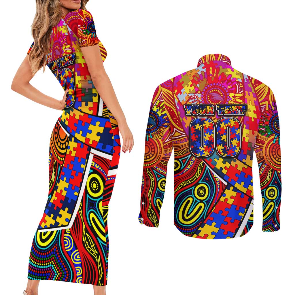 Autism Awareness Australia Adelaide Crows Couples Matching Short Sleeve Bodycon Dress and Long Sleeve Button Shirt Aboriginal Indigenous Art