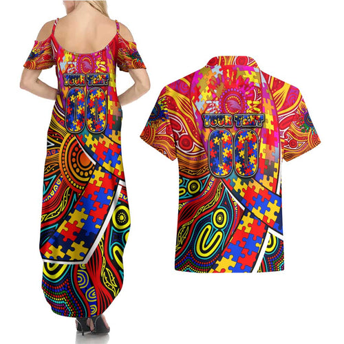 Autism Awareness Australia Adelaide Crows Couples Matching Summer Maxi Dress and Hawaiian Shirt Aboriginal Indigenous Art