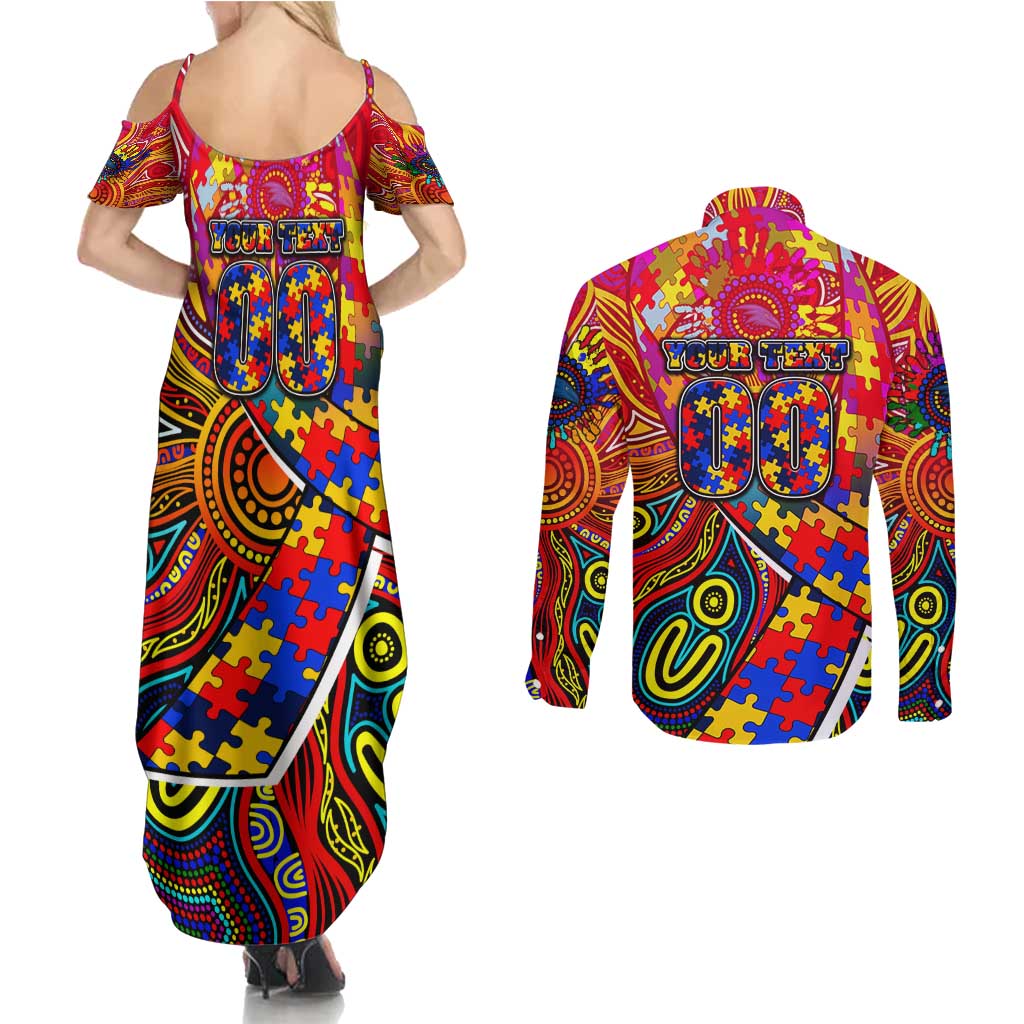Autism Awareness Australia Adelaide Crows Couples Matching Summer Maxi Dress and Long Sleeve Button Shirt Aboriginal Indigenous Art