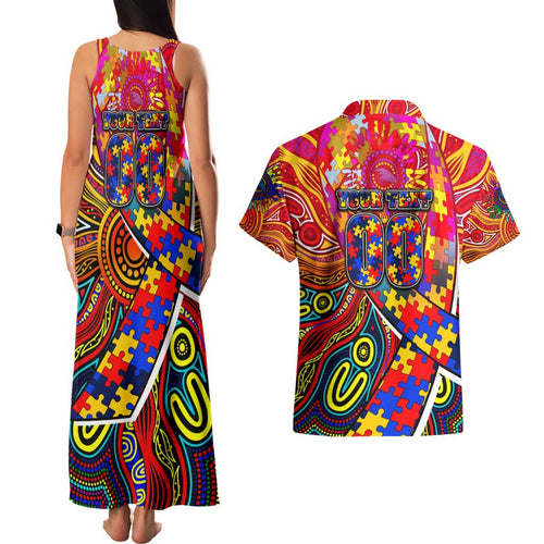 Autism Awareness Australia Adelaide Crows Couples Matching Tank Maxi Dress and Hawaiian Shirt Aboriginal Indigenous Art