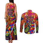 Autism Awareness Australia Adelaide Crows Couples Matching Tank Maxi Dress and Long Sleeve Button Shirt Aboriginal Indigenous Art