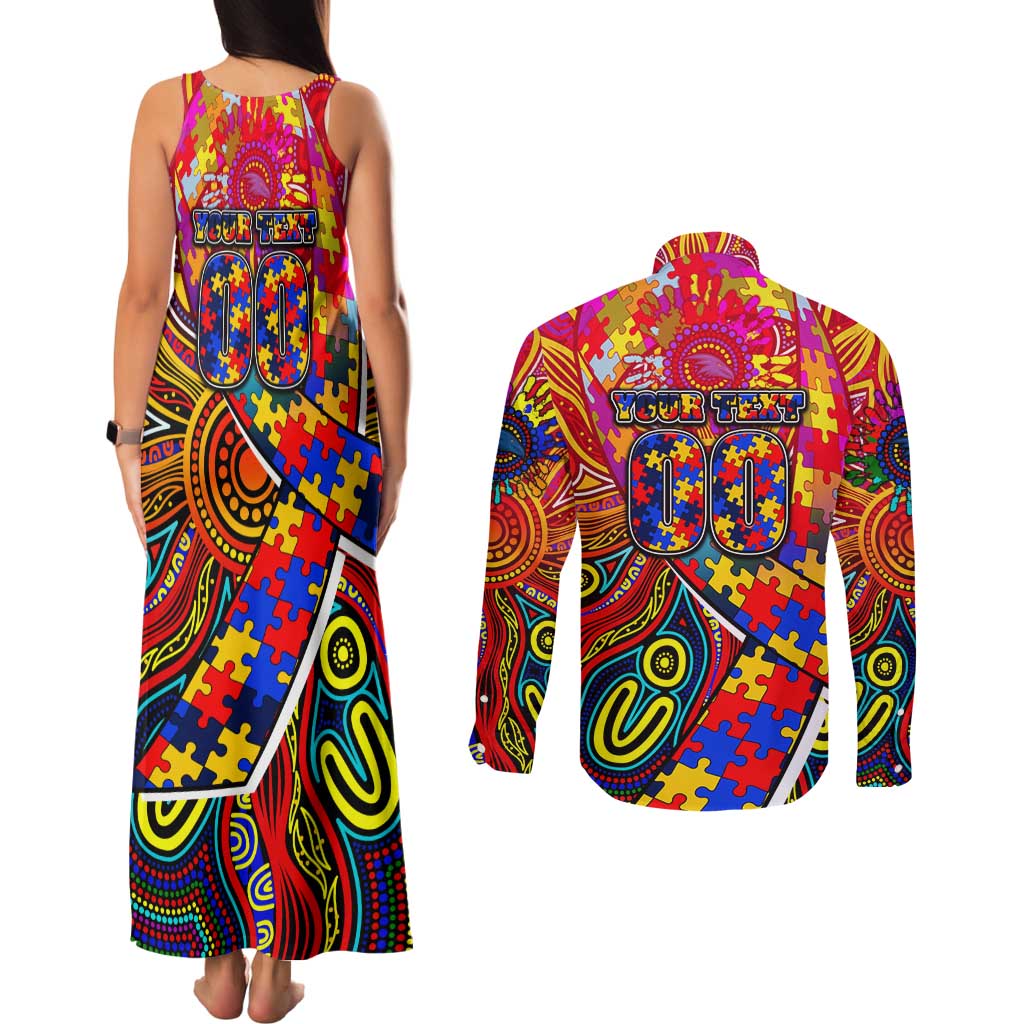 Autism Awareness Australia Adelaide Crows Couples Matching Tank Maxi Dress and Long Sleeve Button Shirt Aboriginal Indigenous Art
